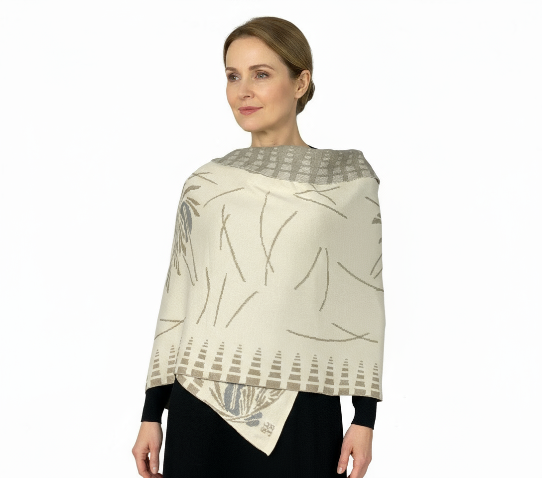 Blossom Cream Sand Grey Shawl Scarf Wrap