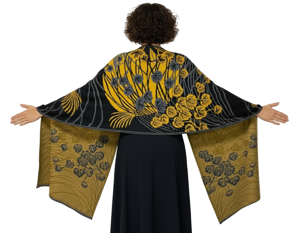 Moonscape Shawl Wrap Black, Dark Grey, Gold