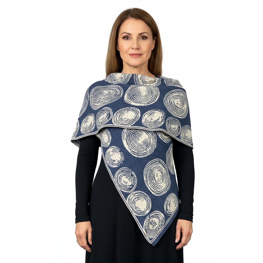 Spirals Denim Cream  Reversible Shawl Scarf Wrap