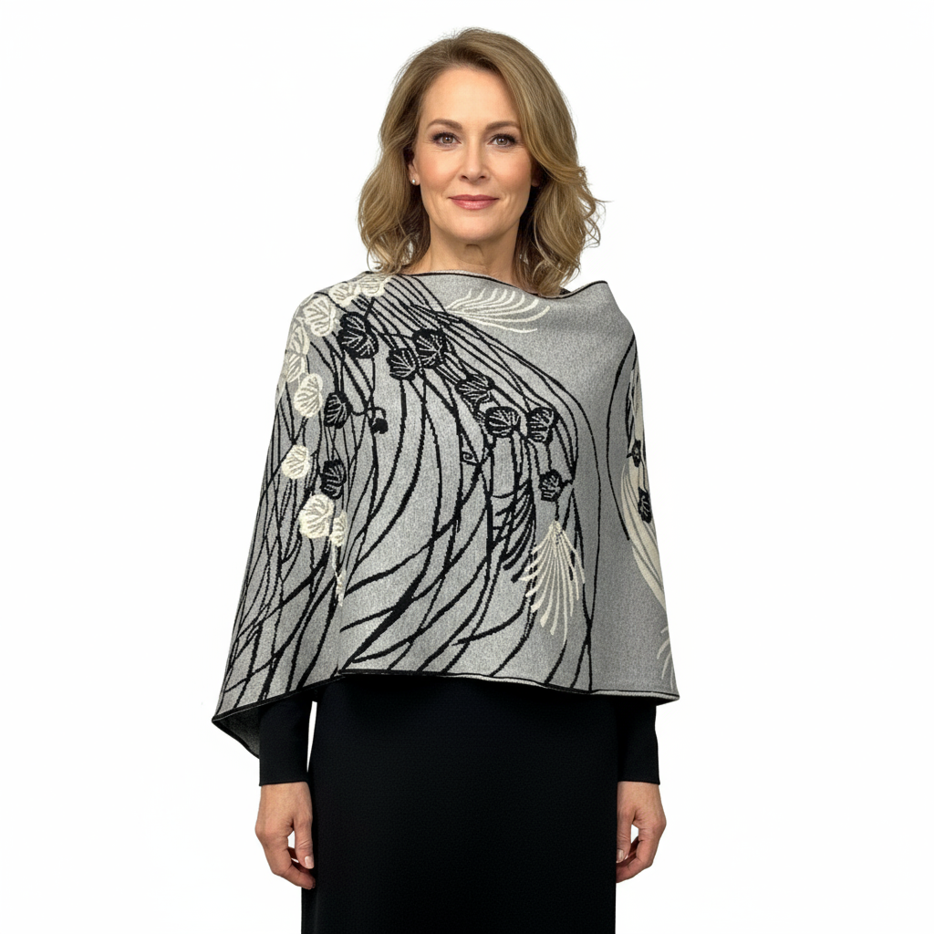 Moonscape Shawl Wrap Light Grey, Cream, Black