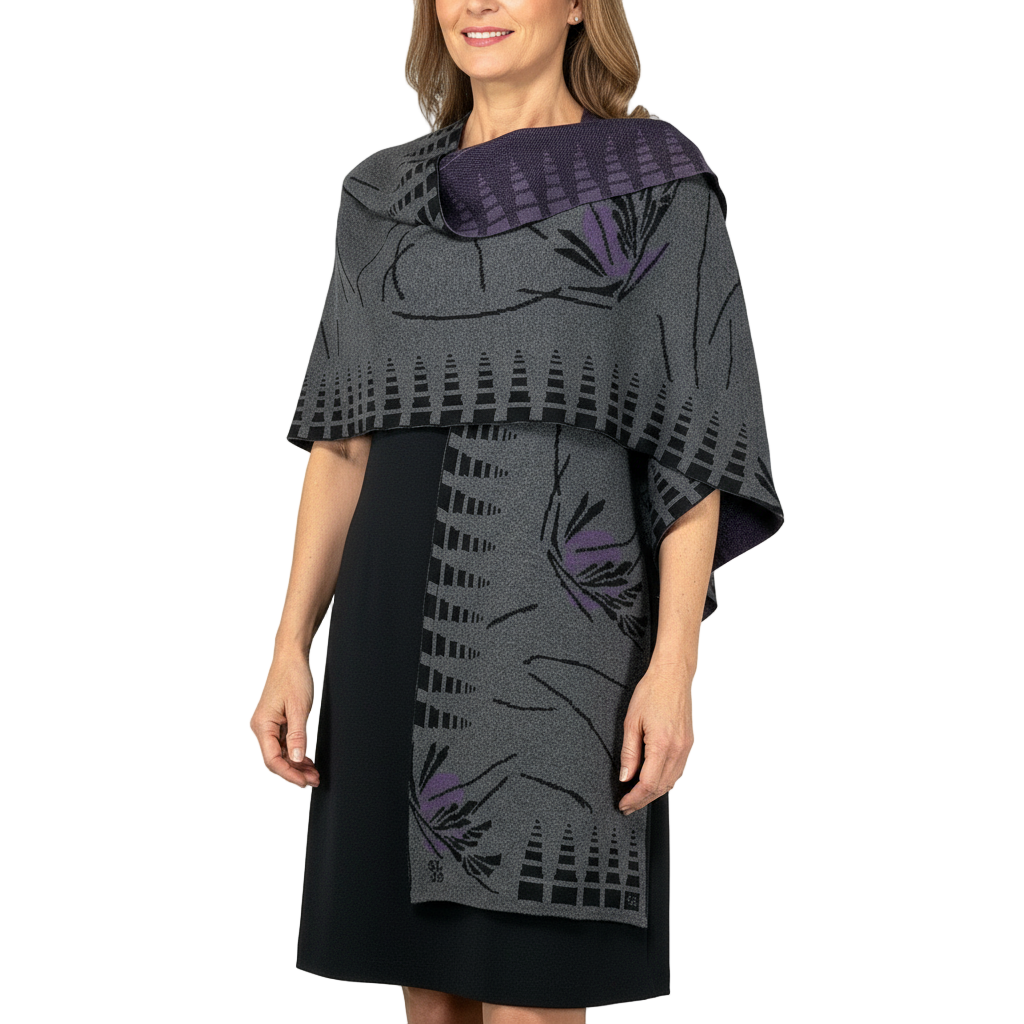 Blossom Cape  Charcoal, Black, Purple