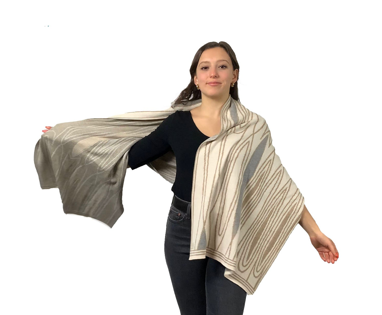 Mid Century Cream Beige Light Grey Shawl Scarf Wrap