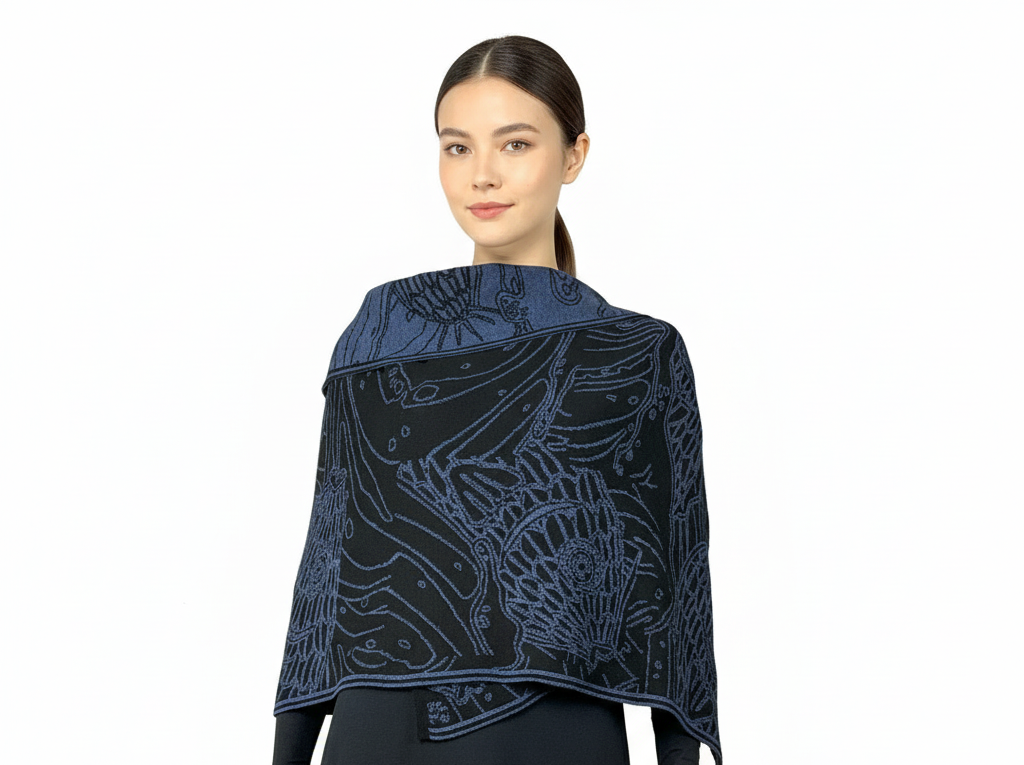Ocean Shawl Scarf Wrap Denim and Black