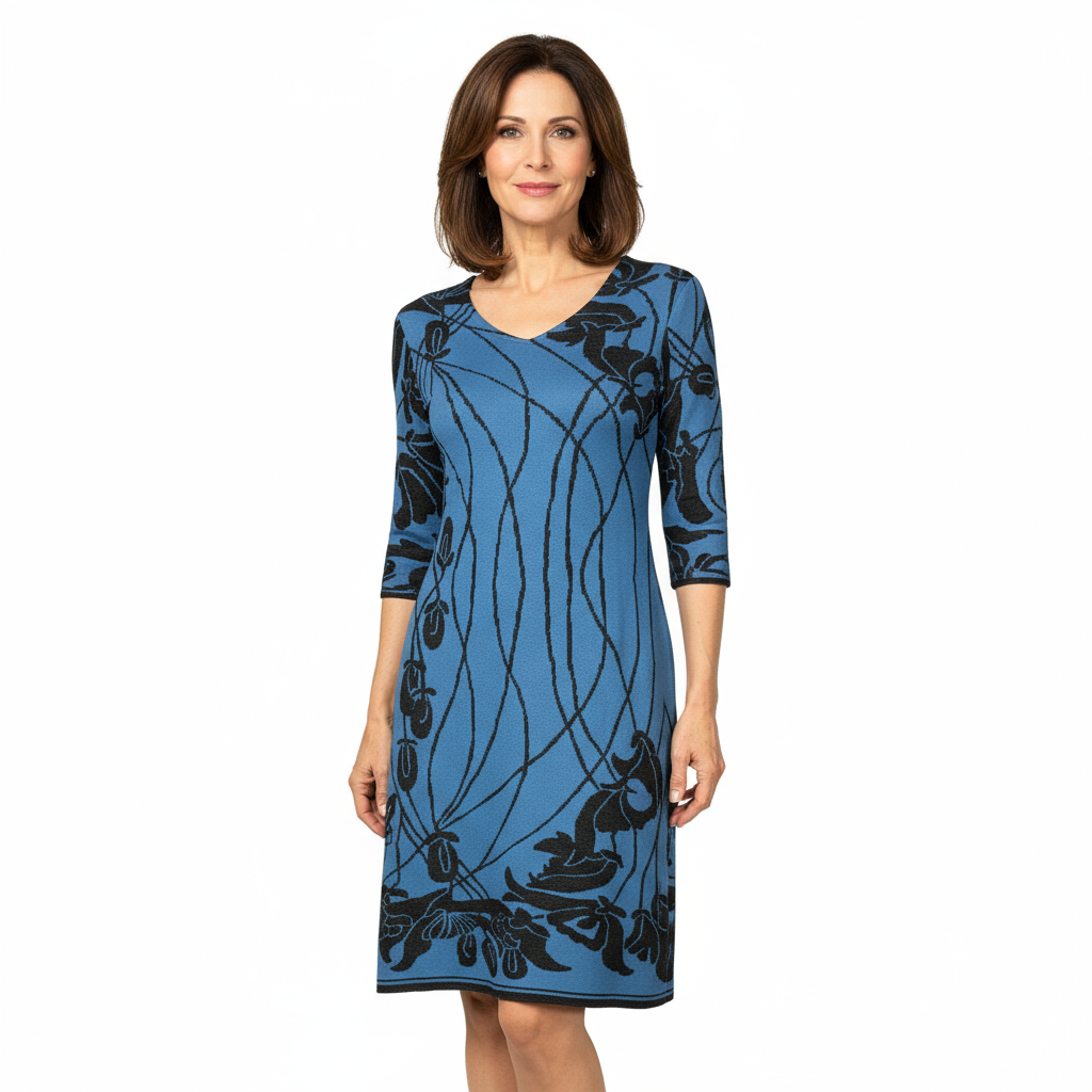 Water Lily Amanda Dress Mid Blue and Charcoal