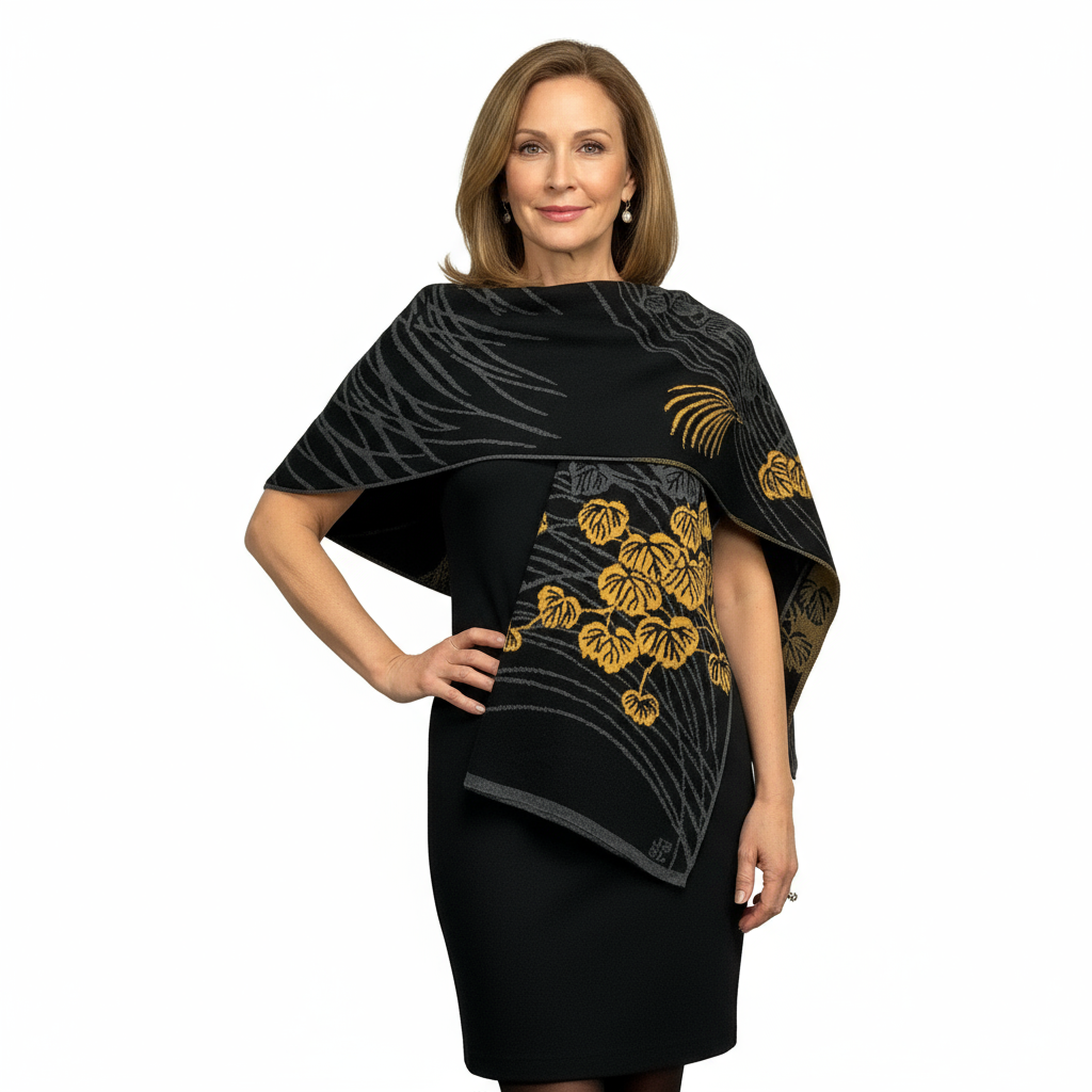 Moonscape Shawl Wrap Black, Dark Grey, Gold