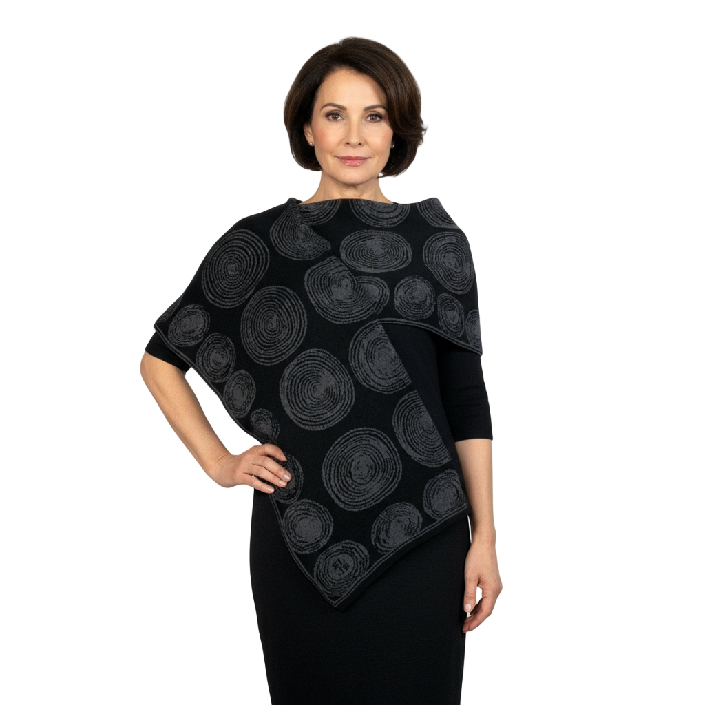 Spirals Charcoal Black Shawl Scarve Wrap