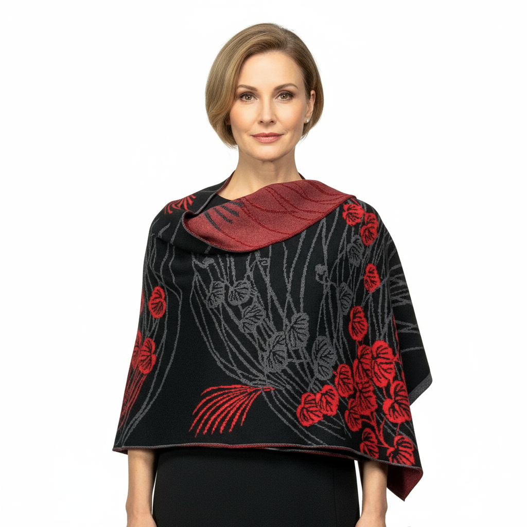 Moonscape Shawl Wrap Black, Dark Grey, Red