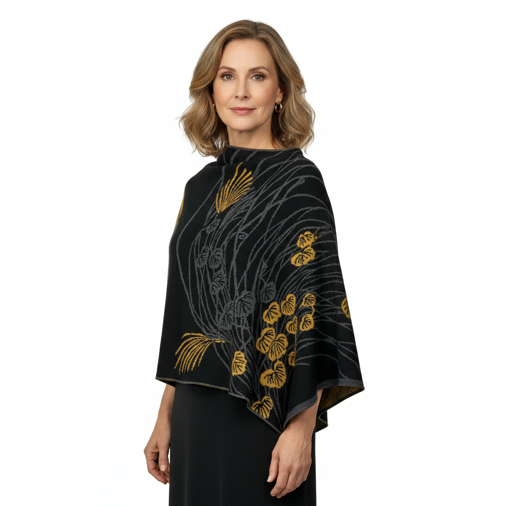 Moonscape Shawl Wrap Black, Dark Grey, Gold