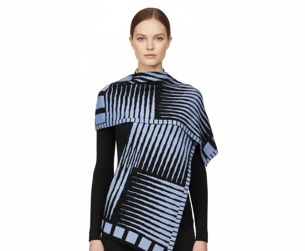 Tides: Reversible black/periwinkle blue Shawl Scarf Wrap