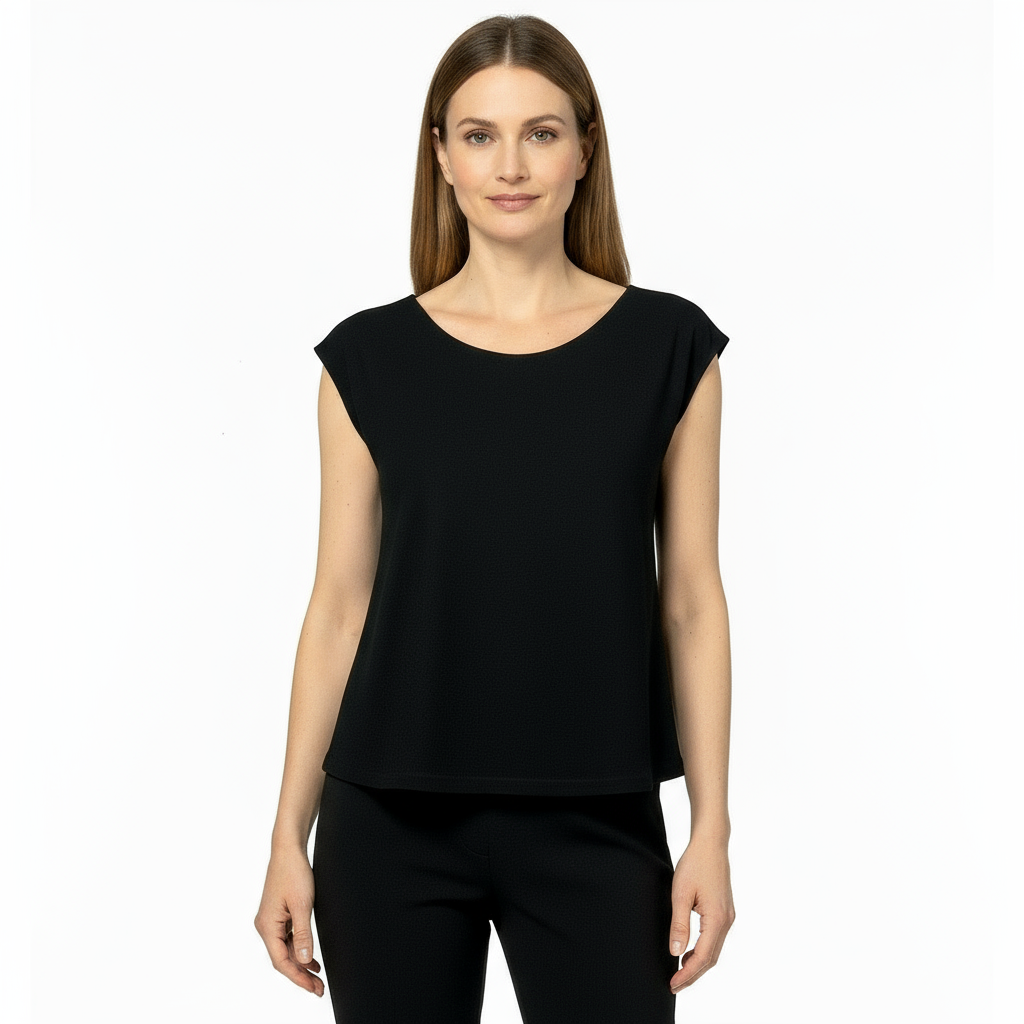 Solid Ava Top Cap Sleeve Black