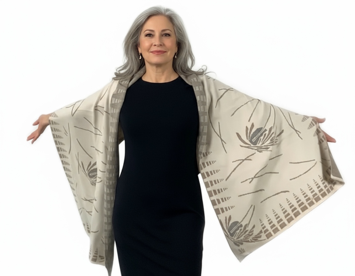 Blossom Cream Sand Grey Shawl Scarf Wrap