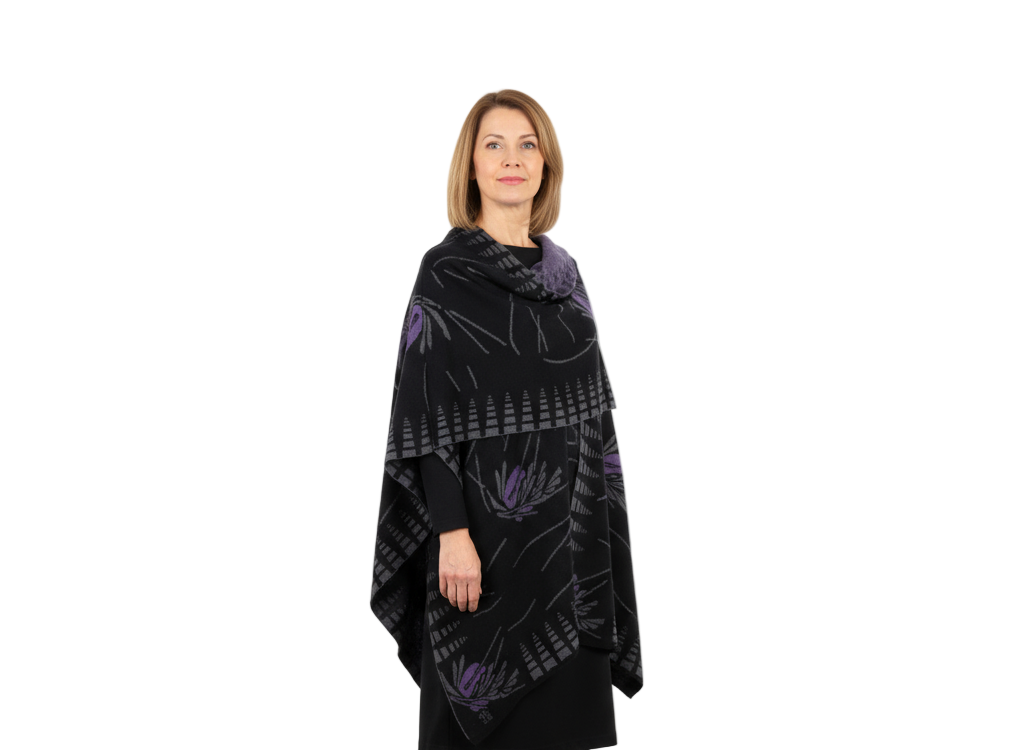 Blossom Cape  Black Charcoal Purple