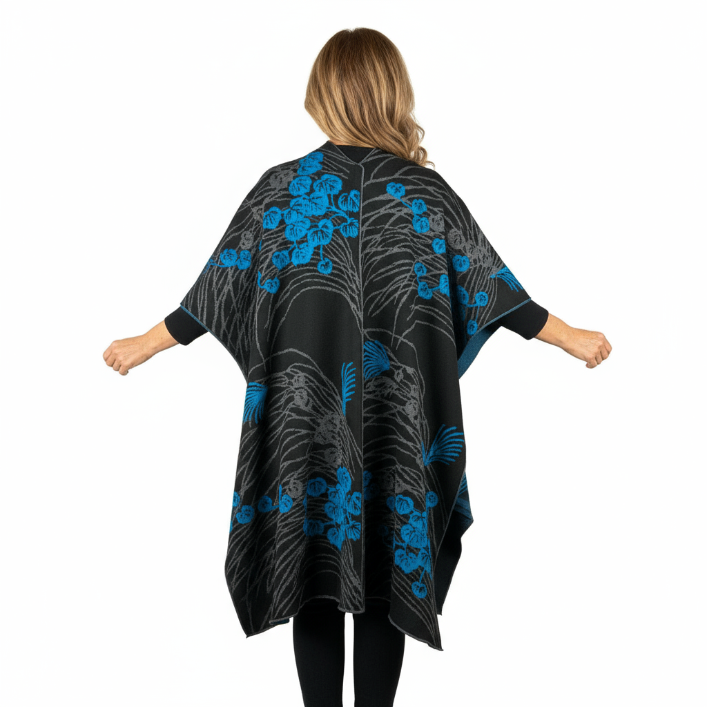 Moon Vine Cape Black, Grey, Turquoise