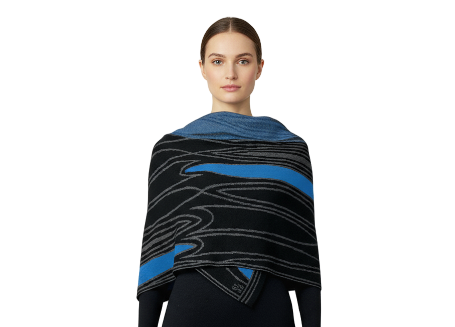 Mid Century Black, Grey, Turquoise Scarf