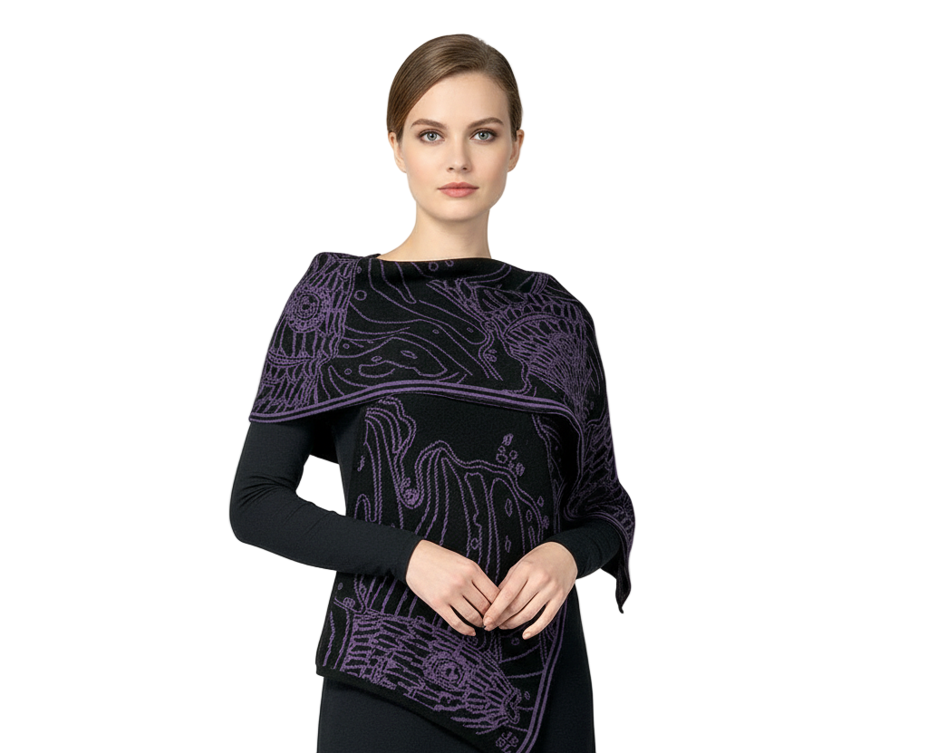 Ocean Shawl Scarf Wrap Purple and Black