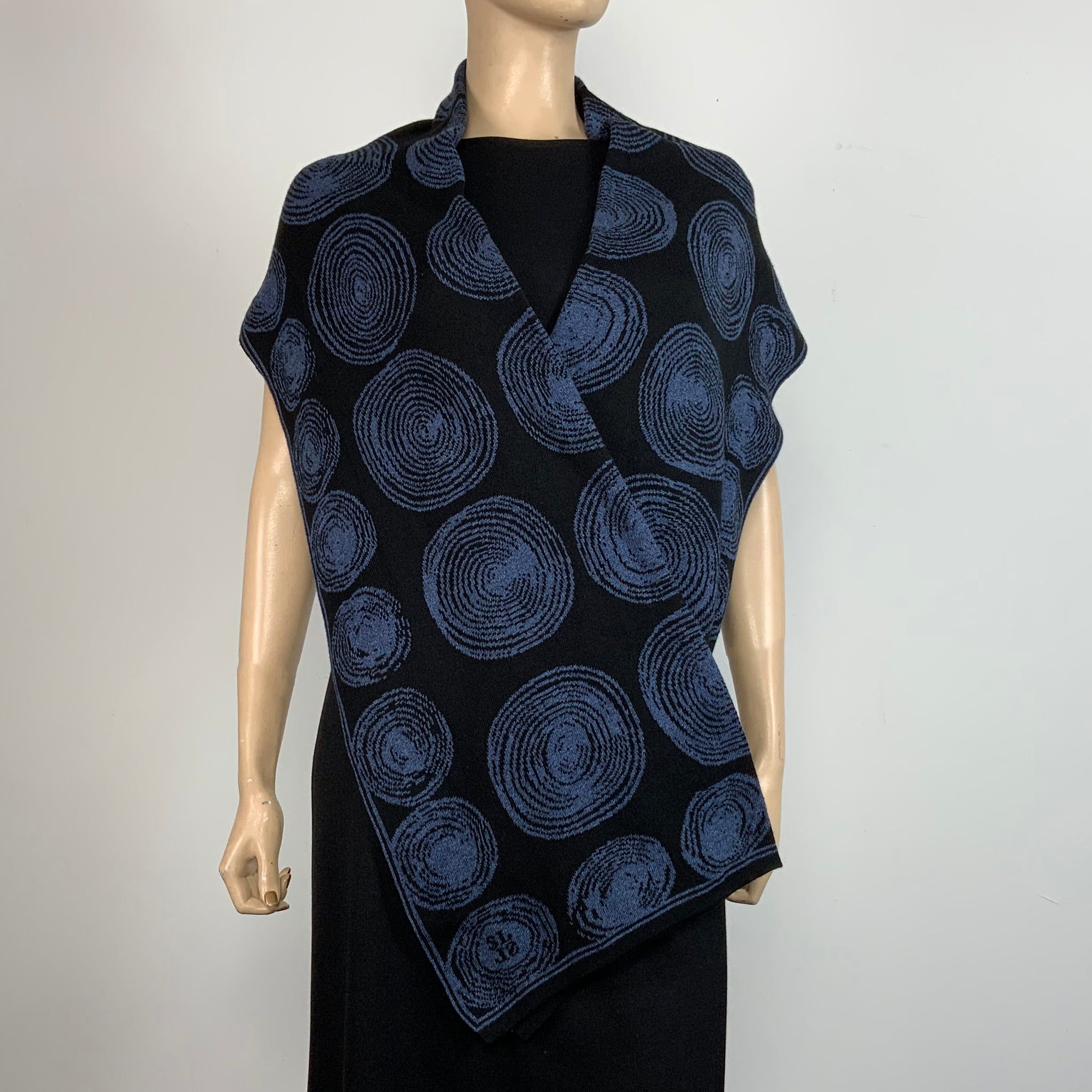 Spirals Denim Black Shawl Scarve Wrap