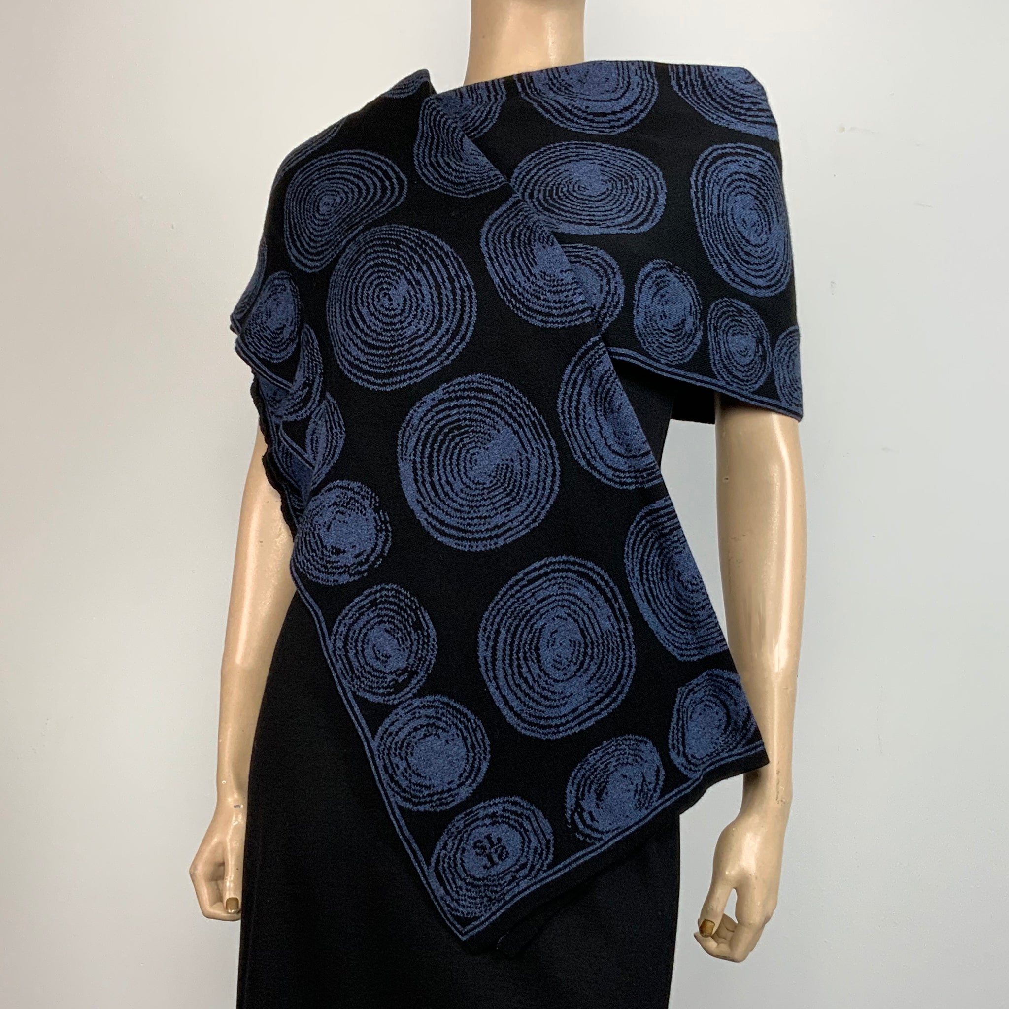 Spirals Denim Black Shawl Scarve Wrap