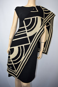 Deco Shawl Scarf Wrap                                                                                                                         Sand and Black