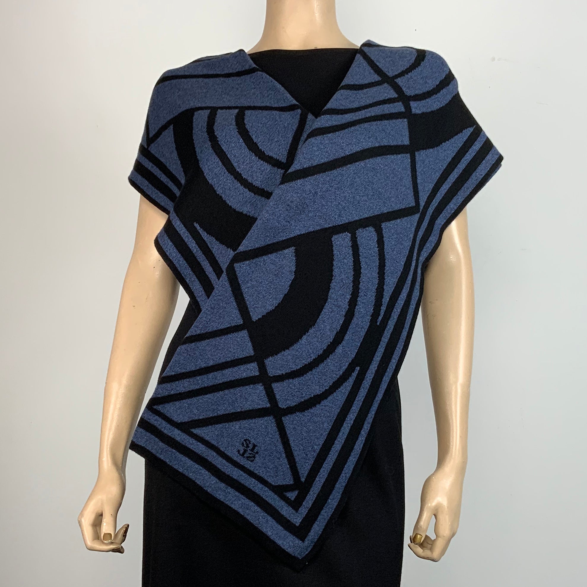 Deco Shawl Scarf Wrap Denim and Black