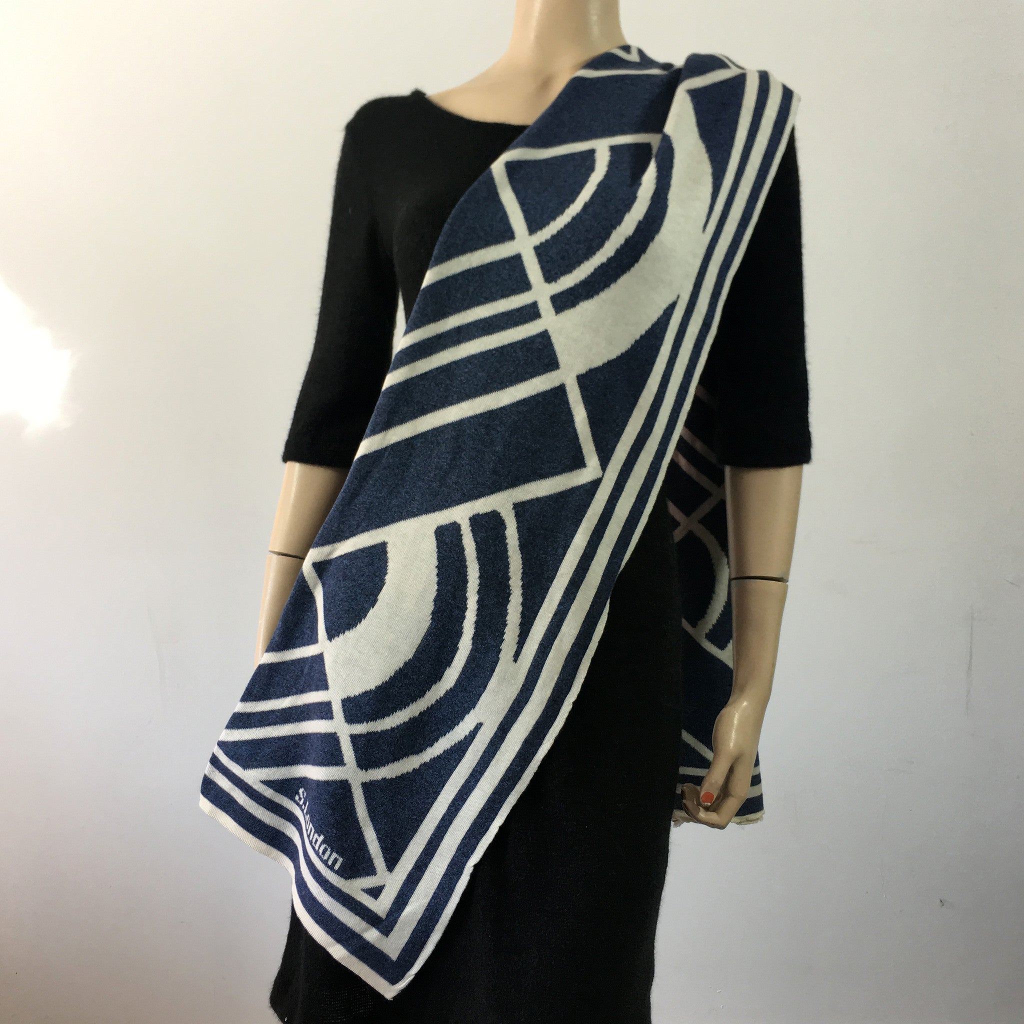 Deco Shawl Scarf Wrap Denim and Cream