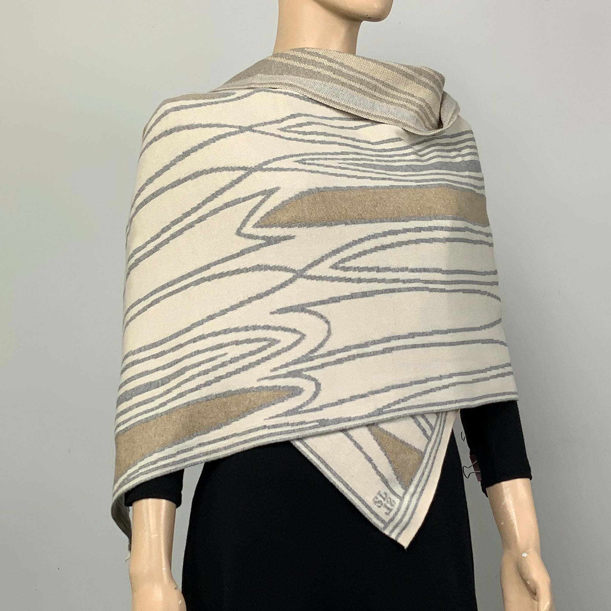 Mid Century Cream Light Grey Beige Shawl Scarve Wrap