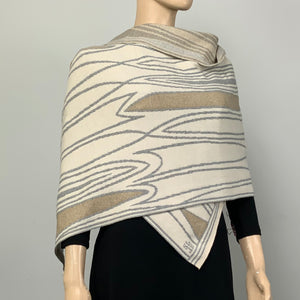 Mid Century Cream Light Grey Beige Shawl Scarve Wrap