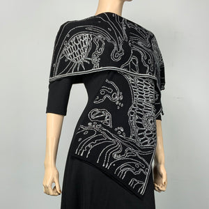 Ocean Shawl Scarf Wrap Black and Light Grey