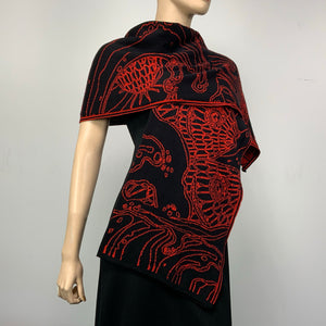 Ocean Shawl Scarf Wrap Black and Red