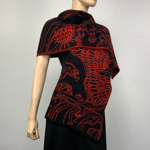 Ocean Shawl Scarf Wrap Red and Black