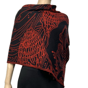 Ocean Shawl Scarf Wrap Black and Red