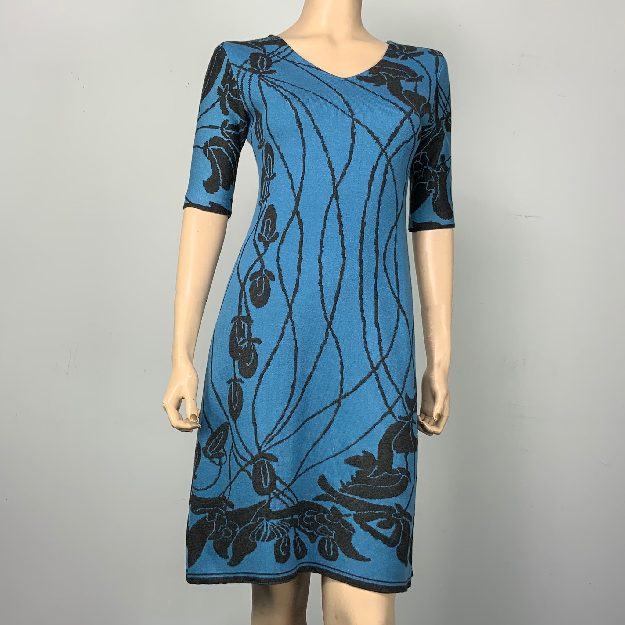 Water Lily Amanda Dress Mid Blue and Charcoal