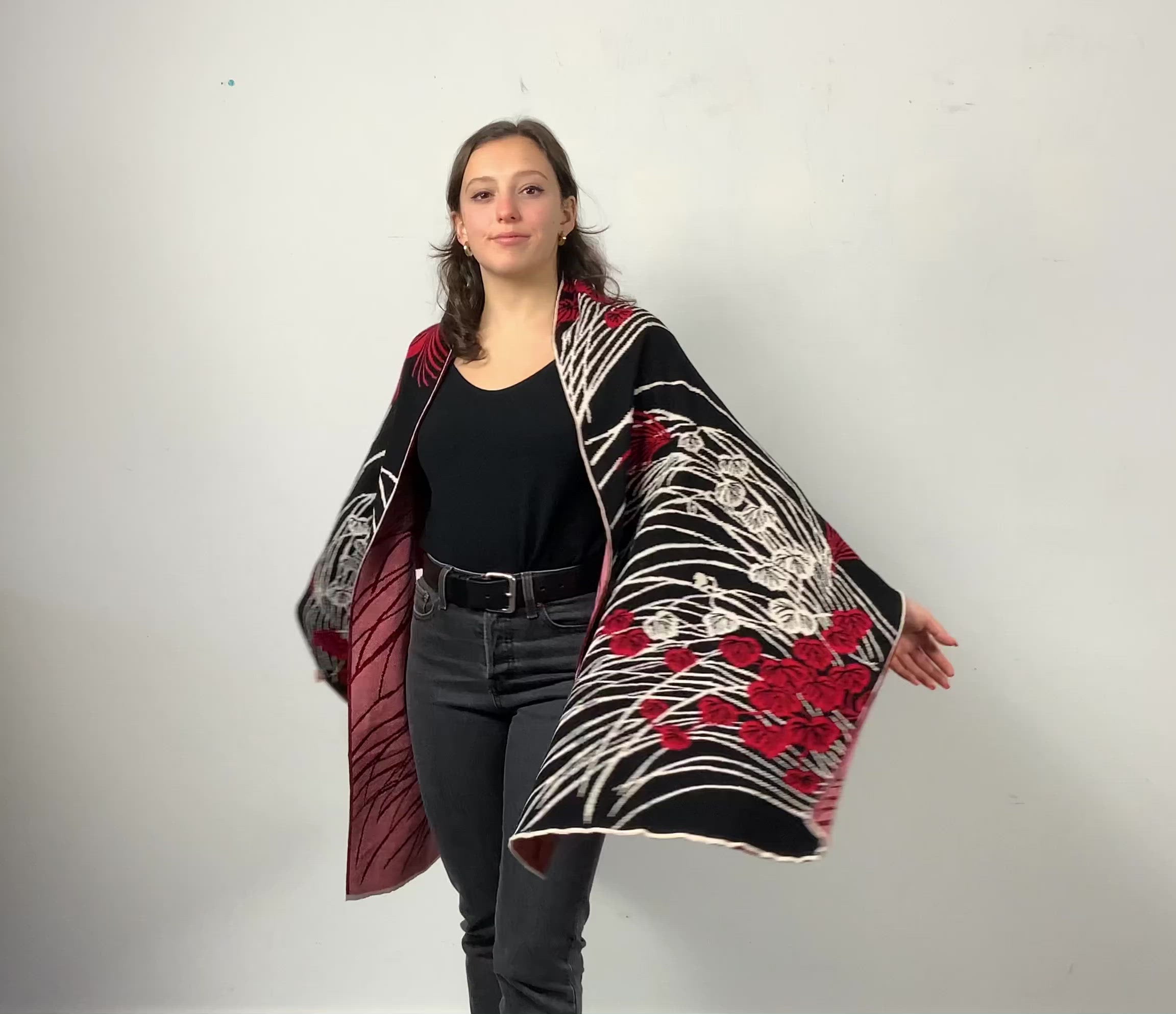 Moonscape Shawl Scarf Wrap Black, Cream, Red