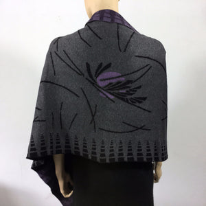Blossom Grey Black Purple Shawl Scarf Wrap