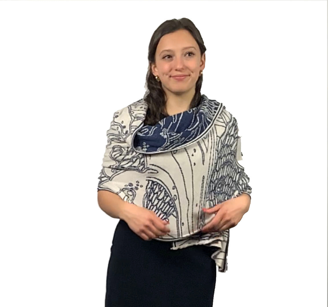 Ocean Reversible Shawl Scarf Wrap Denim and Cream