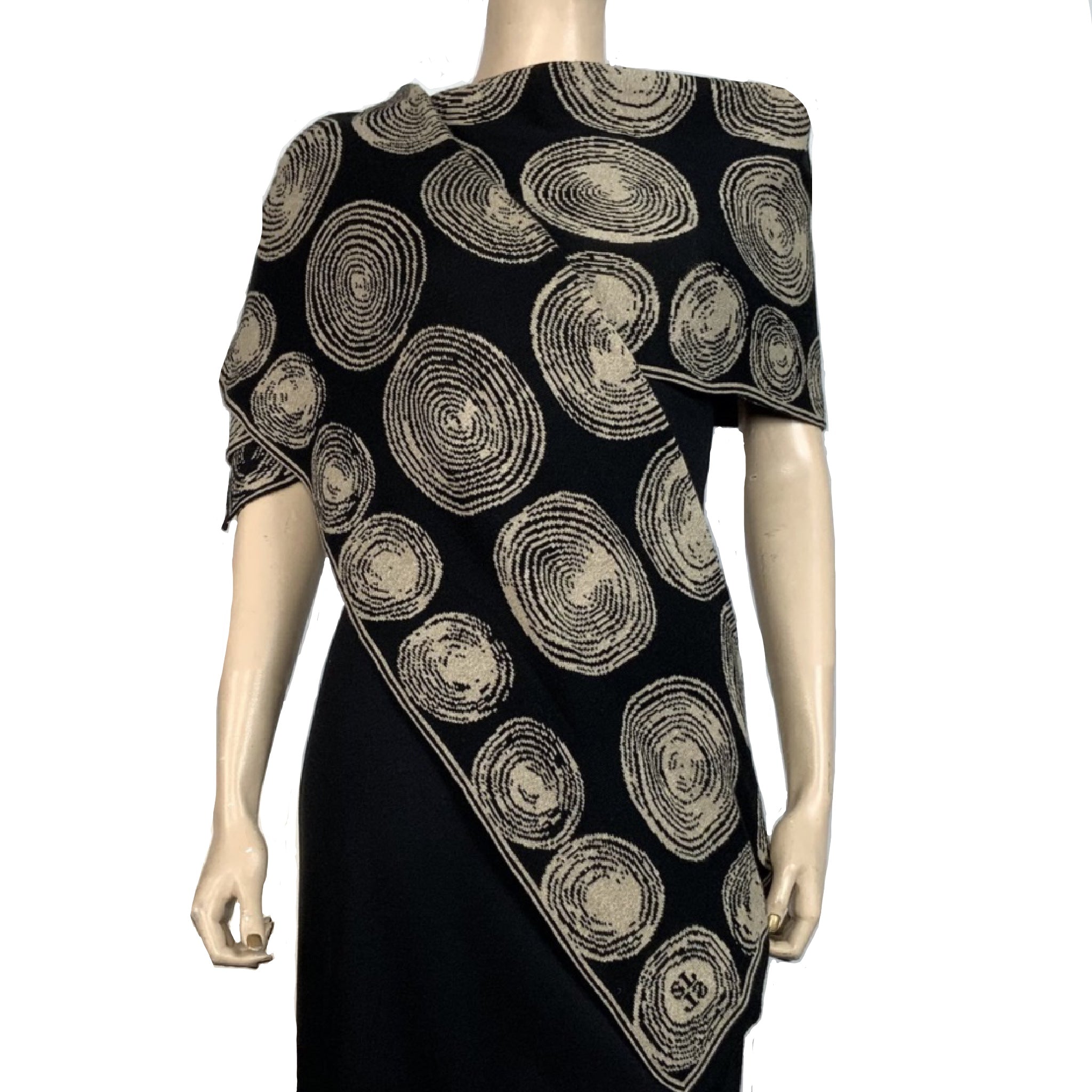 Spirals Black and Sand Shawl Scarve Wrap