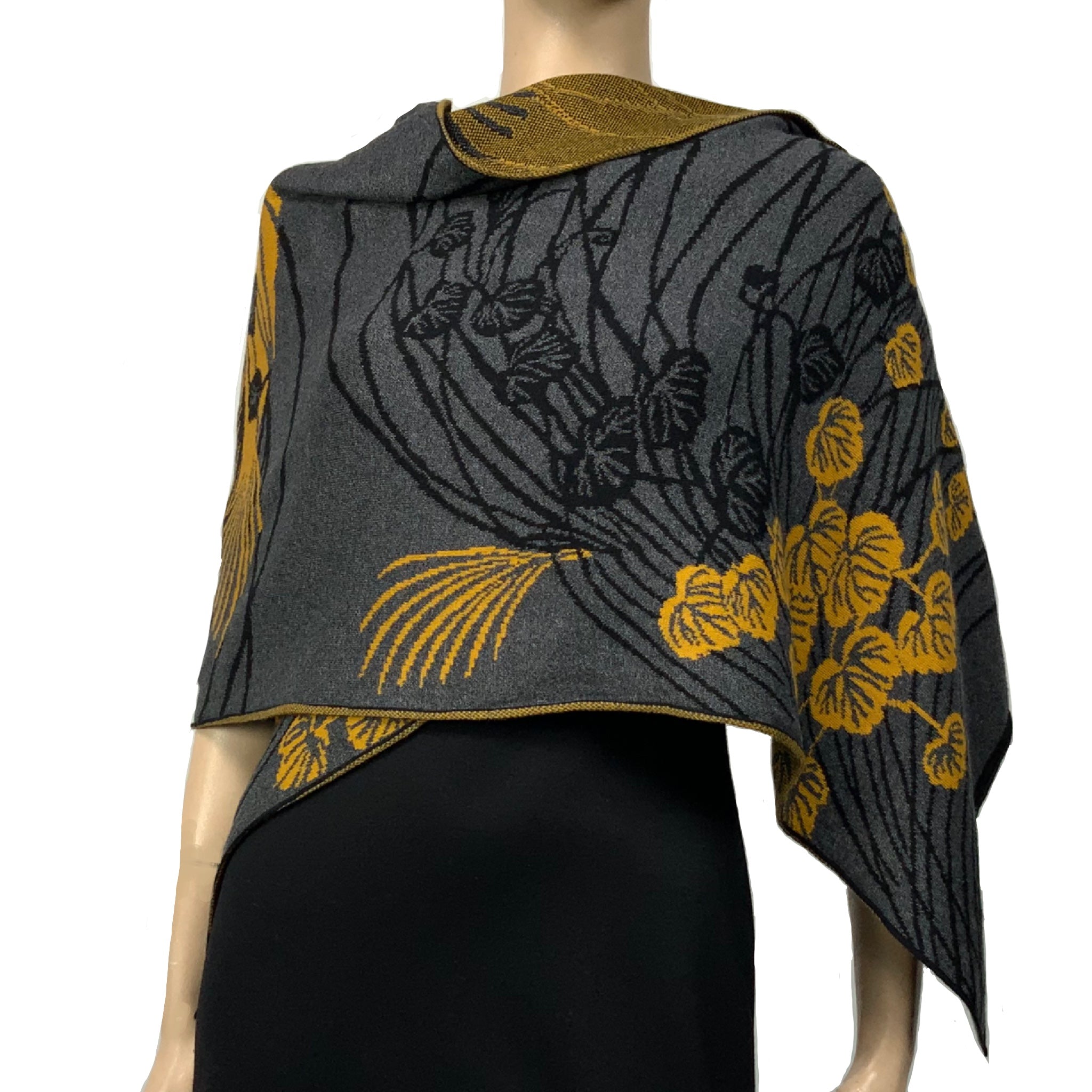 Moonscape Shawl Scarf Wrap Charcoal, Black, Gold