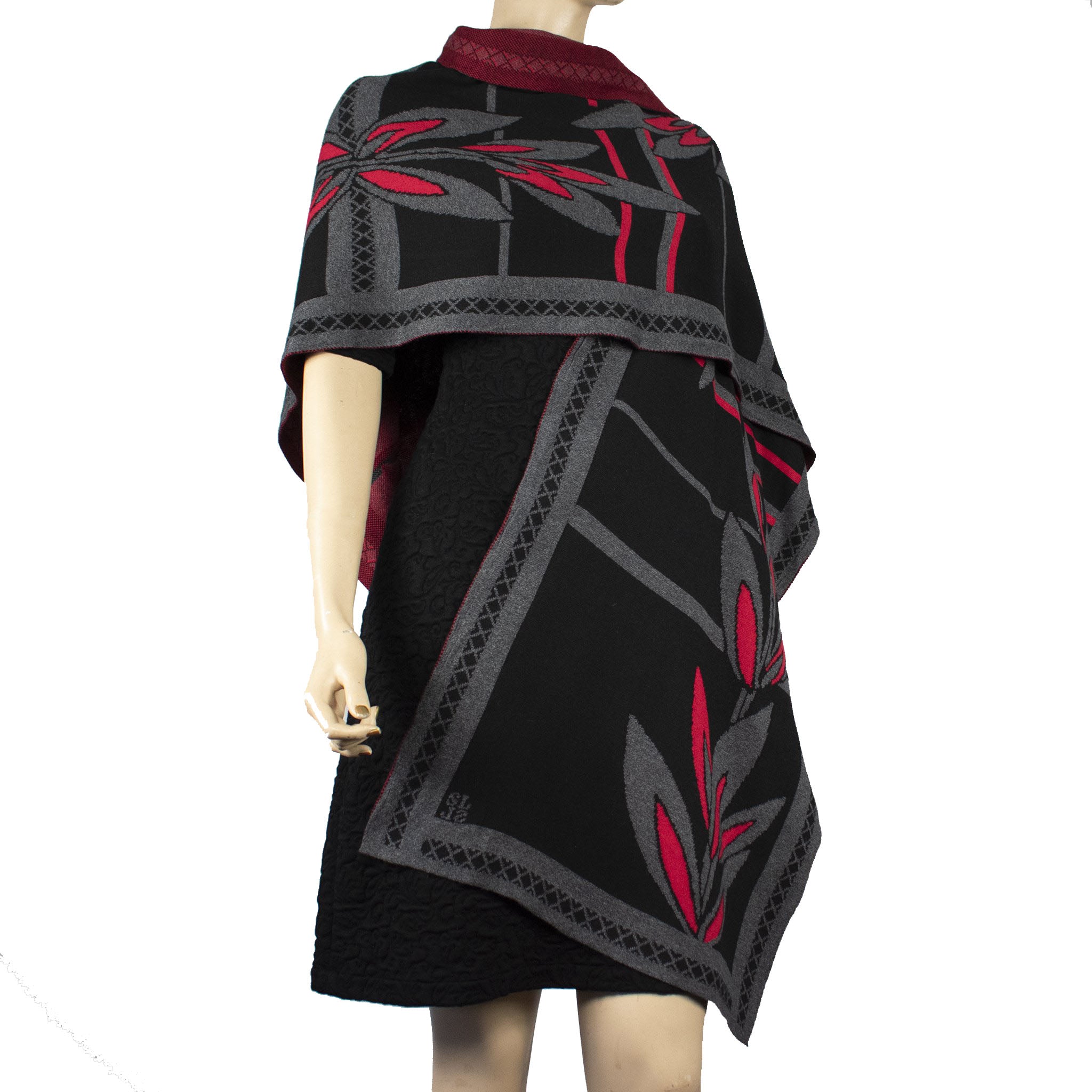 English Flower Cape Black, Charcoal , Black and Red