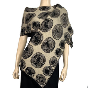Spirals Black and Sand Shawl Scarve Wrap