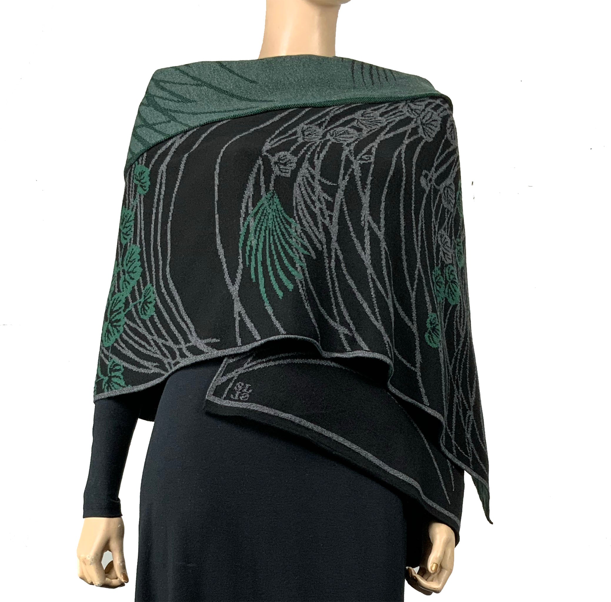 Moonscape Shawl Scarf Wrap Black, Dark Grey, Hunter Green