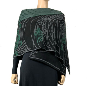 Moonscape Shawl Scarf Wrap Black, Dark Grey, Hunter Green