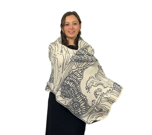 Ocean Reversible Shawl Scarf Wrap Denim and Cream