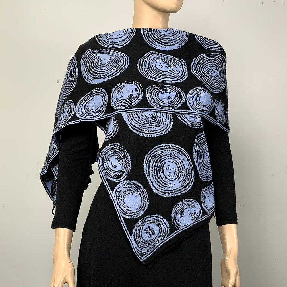 Spirals Black Light Blue Shawl Scarf Wrap