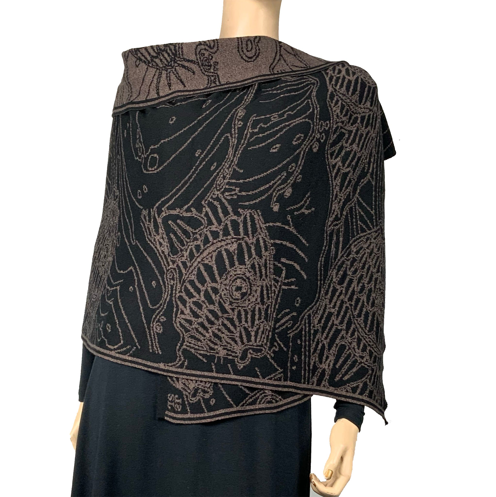 Ocean Shawl Scarf Wrap Bronze and Black