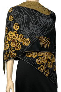 Moonscape Shawl Scarf Wrap Black, Dark Grey, Gold