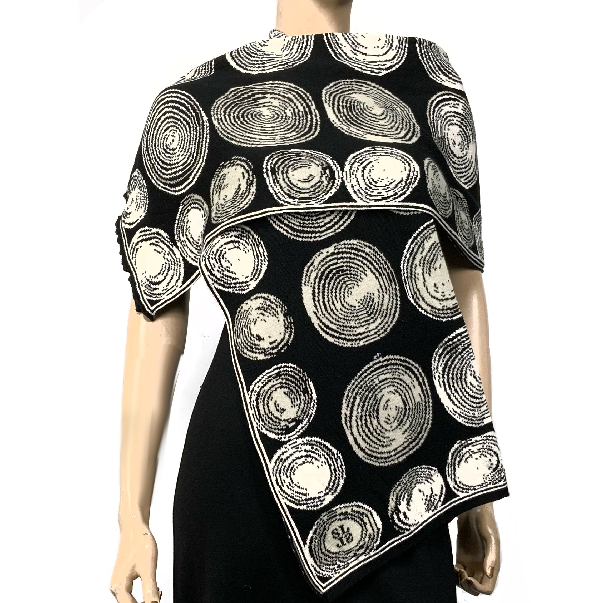 Spirals Black Cream Shawl Scarve Wrap