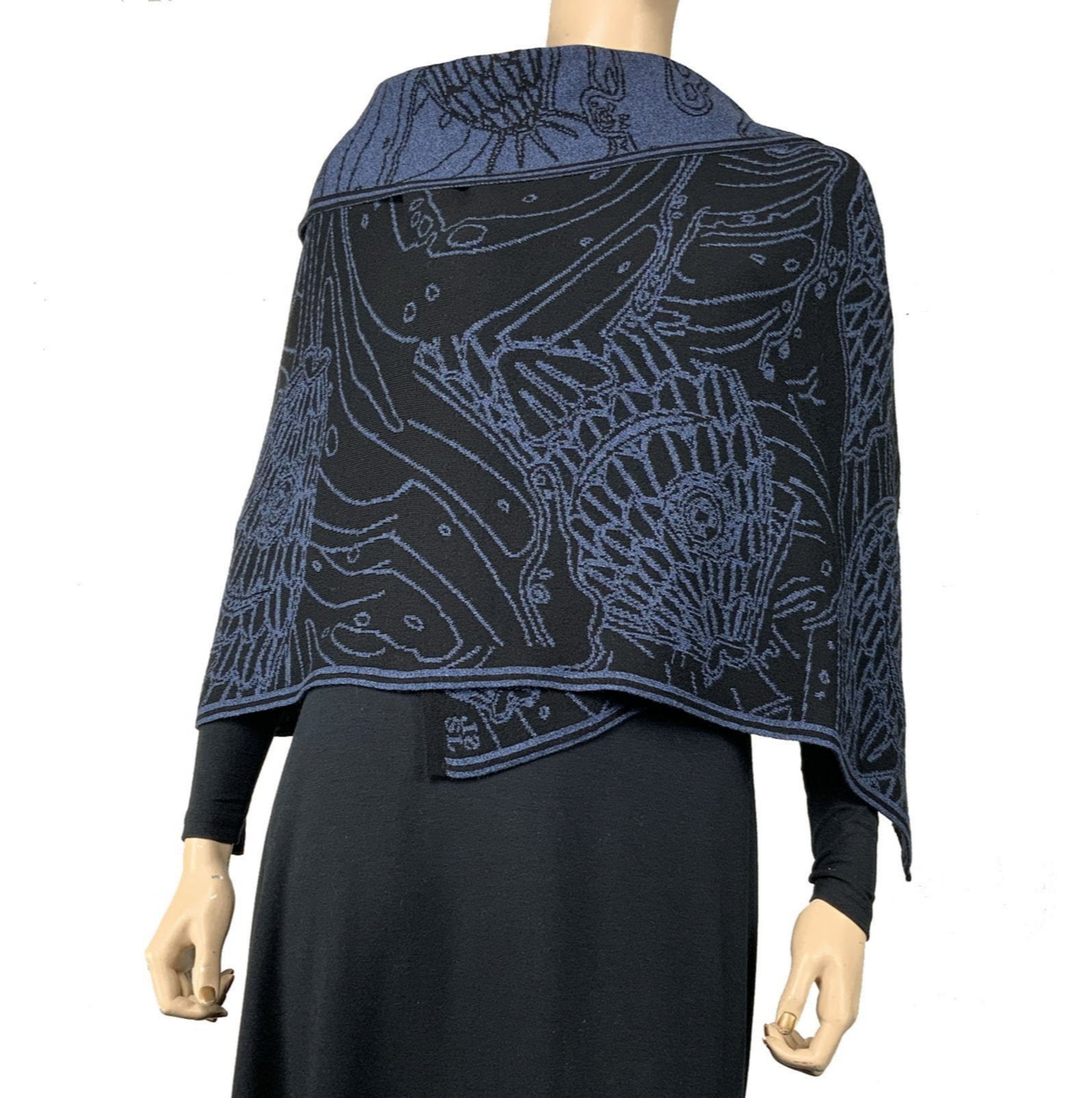 Ocean Shawl Scarf Wrap Denim and Black