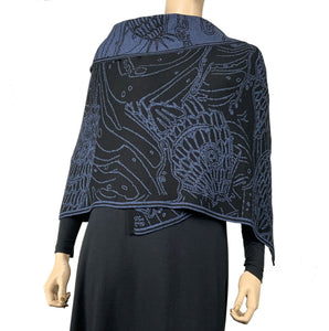 Ocean Shawl Scarf Wrap Denim and Black
