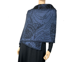 Ocean Shawl Scarf Wrap Denim and Black