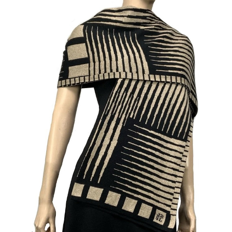Tides: Reversible black/sand Shawl Scarf Wrap