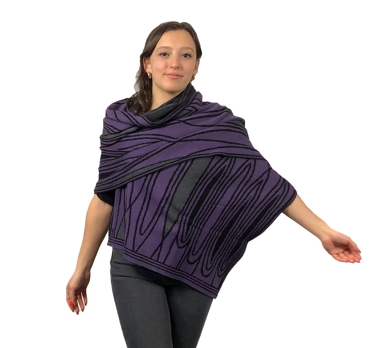 Mid Century Purple Black Charcoal Shawl Scarve Wrap